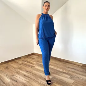   Elena madeira mintás kétrészes csőszárú szett- királykék