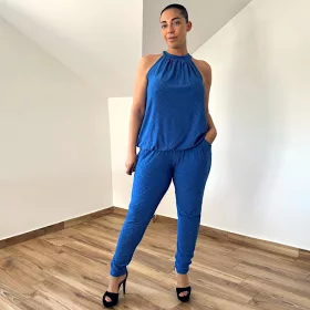   Elena madeira mintás kétrészes csőszárú szett- királykék