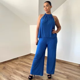   Elena madeira mintás kétrészes bőszárú szett - királykék