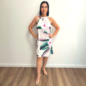 Flóra ujjatlan ruha- fehér virág mintás