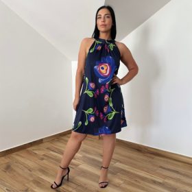 Flóra sötétkék alapon matyó mintás ruha