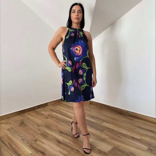 Flóra sötétkék alapon matyó mintás ruha