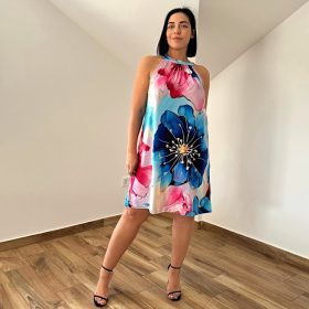 Flóra ujjatlan nyári ruha- akvarellkék virágos