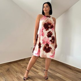 Flóra ujjatlan nyári ruha - csokibarna virágos