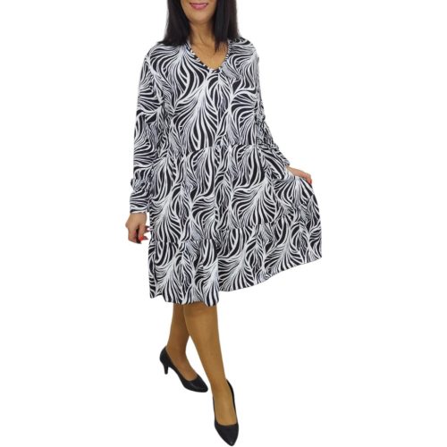 Fiona V-nyakú, A-vonalú bő szabású ruha – Fekete/fehér 