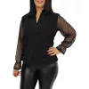 Fioretta V-nyakú, lurex csillogó tüllujjú elegáns felső – Fekete