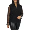 Fioretta V-nyakú, lurex csillogó tüllujjú elegáns felső – Fekete