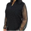 Fioretta V-nyakú, lurex csillogó tüllujjú elegáns felső – Fekete