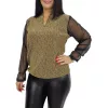 Fioretta V-nyakú, lurex csillogó tüllujjú elegáns felső – Arany