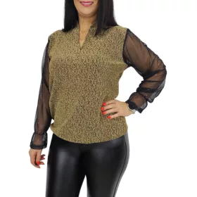   Fioretta V-nyakú, lurex csillogó tüllujjú elegáns felső – Arany
