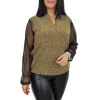 Fioretta V-nyakú, lurex csillogó tüllujjú elegáns felső – Arany