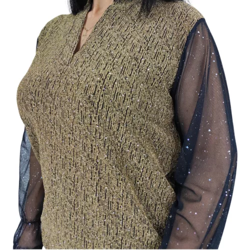 Fioretta V-nyakú, lurex csillogó tüllujjú elegáns felső – Arany