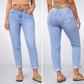   M’sara MOM fit farmernadrág ajándék övvel – Világoskék