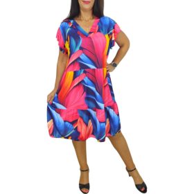   Fiona V-nyakú, bő fazonú midi nyári ruha- Színvarázs mintás