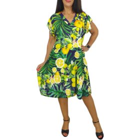 Fiona V-nyakú, bő fazonú midi nyári ruha- Citromkert