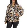 Fioretta plus size V-ingnyakú felső – Bézs levélhatású mintás