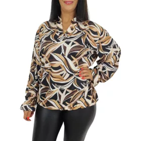   Fioretta plus size V-ingnyakú felső – Bézs levélhatású mintás