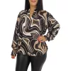 Fioretta plus size V-ingnyakú felső – Kávébarna hullámmintás