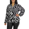 Fioretta plus size V-ingnyakú felső – Fekete/fehér mintás
