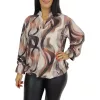 Fioretta plus size V-ingnyakú felső – Cappuccino mintás