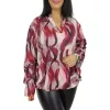 Fioretta plus size V-ingnyakú felső – Burgundi mintás