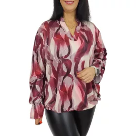 Fioretta plus size V-ingnyakú felső – Burgundi mintás