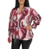 Fioretta plus size V-ingnyakú felső – Burgundi mintás