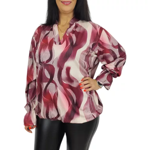 Fioretta plus size V-ingnyakú felső – Burgundi mintás
