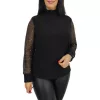 Glow lurex csipkés ujjú elegáns felső – Fekete (csillámos)
