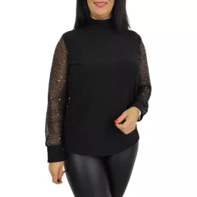   Glow lurex csipkés ujjú elegáns felső – Fekete (csillámos)
