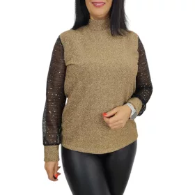   Glow lurex csipkés ujjú elegáns felső – Pezsgő (csillámos)