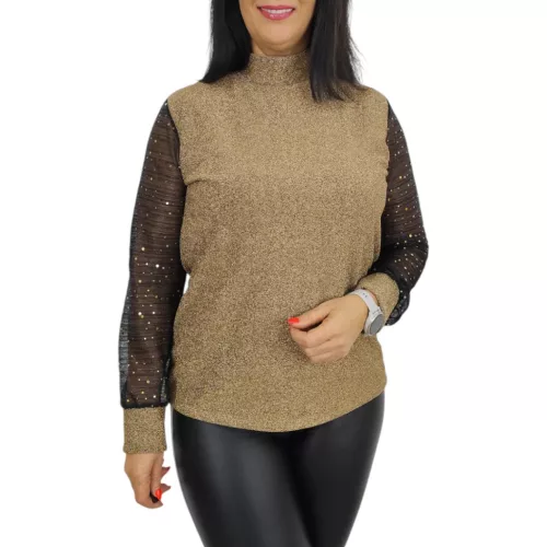 Glow lurex csipkés ujjú elegáns felső – Pezsgő (csillámos)