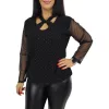 Livia keresztpántos, csillogó tüllujjú elegáns felső – Fekete