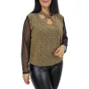 Livia keresztpántos, csillogó tüllujjú elegáns felső – Arany