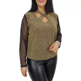   Livia keresztpántos, csillogó tüllujjú elegáns felső – Arany