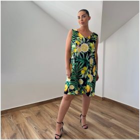 Heni elől-hátul V-nyakú ruha - citrom mintás 