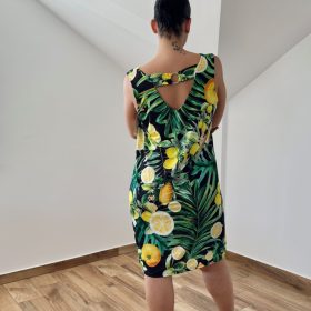 Heni elől-hátul V-nyakú ruha - citrom mintás 