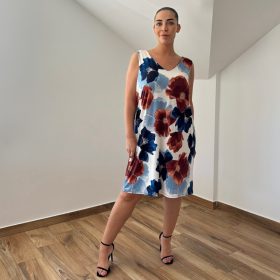 Heni elől-hátul V-nyakú ruha - virág mintás