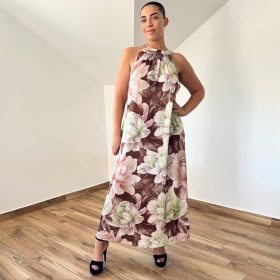 Kathy barna virág mintás maxi ruha
