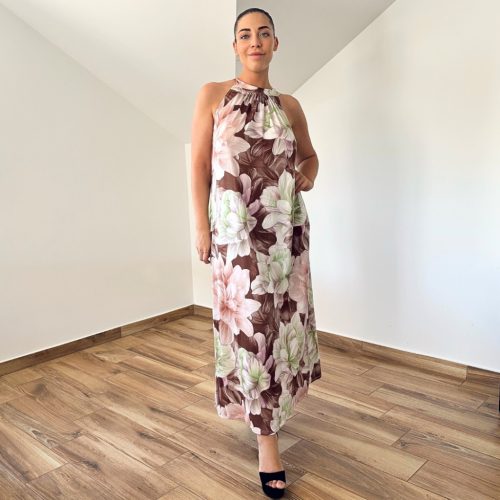 Kathy barna virág mintás maxi ruha