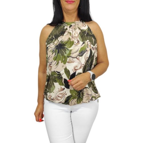 Lana ujjatlan felső - khaki virág mintás