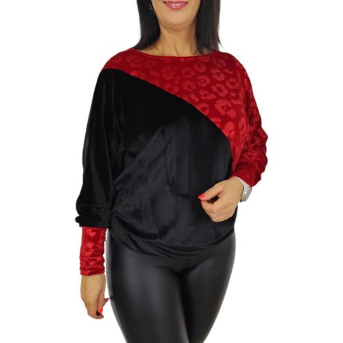 Léna bársony hosszú ujjú felső– Fekete/rubin