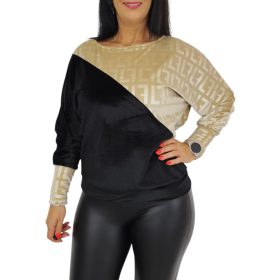   Léna bársony hosszú ujjú felső – Fekete/bézs görög mintás