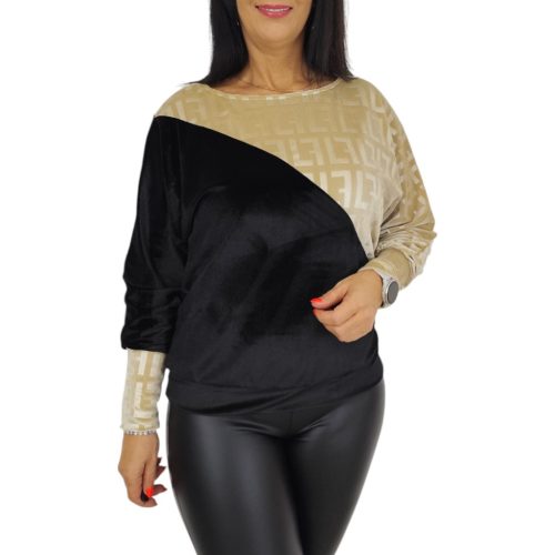 Léna bársony hosszú ujjú felső – Fekete/bézs görög mintás