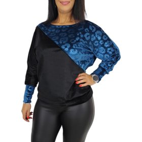   Léna bársony hosszú ujjú felső – Fekete/mélykék mintás