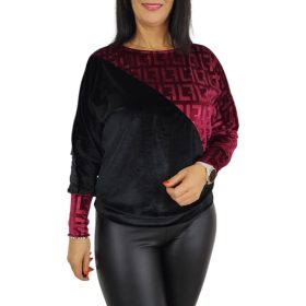   Léna bársony hosszú ujjú felső – Fekete/Burgundi görög mintás