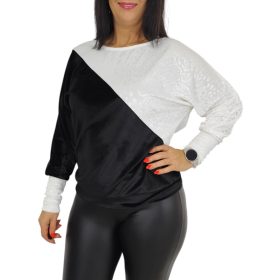   Léna bársony hosszú ujjú felső – Fekete/Fehér  mintás