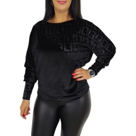   Léna bársony hosszú ujjú felső – Fekete görög mintás