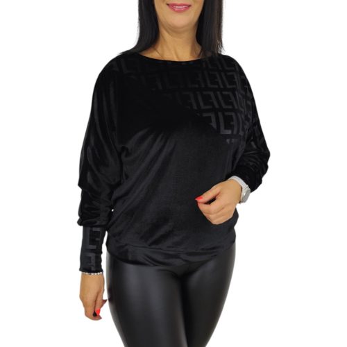 Léna bársony hosszú ujjú felső – Fekete görög mintás