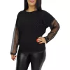 Léna lurex csillogó tüllujjú elegáns felső – Fekete
